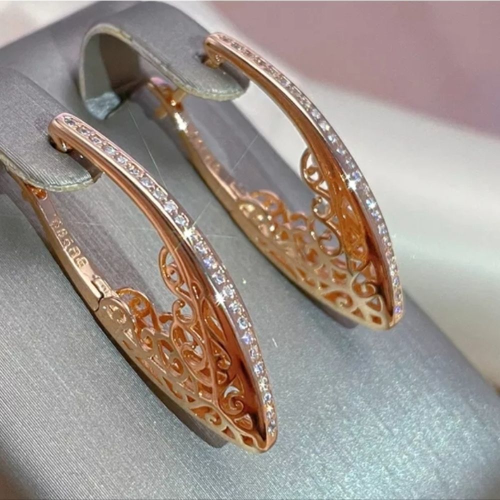ROSE GOLD 585 NATURAL MICRO INLAID ZIRCON LEVERBACK EARRINGS. ✨️😍 - Picture 1 of 5
